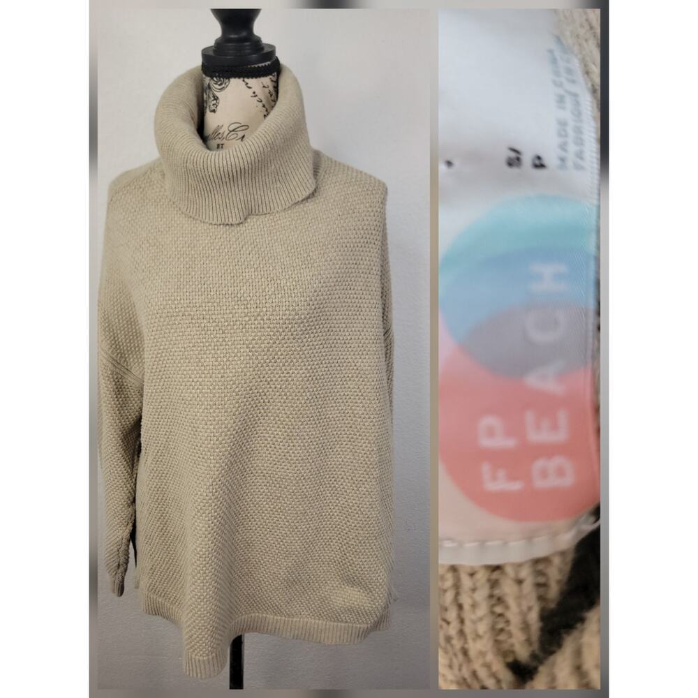 Free People FP Beach Tunic Sweater SZ S Waffle Knit Oversized Tan OB 2024290